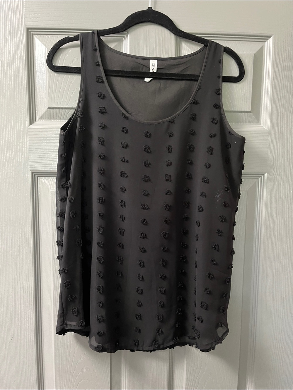 Zenana Outfitters Black Textured Dot Chiffon Tank